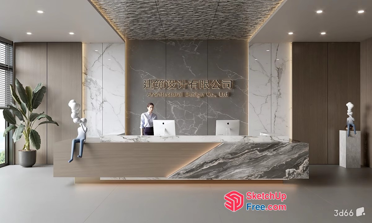Modern Office Reception Area With Marble Accent 3D SketchUp File