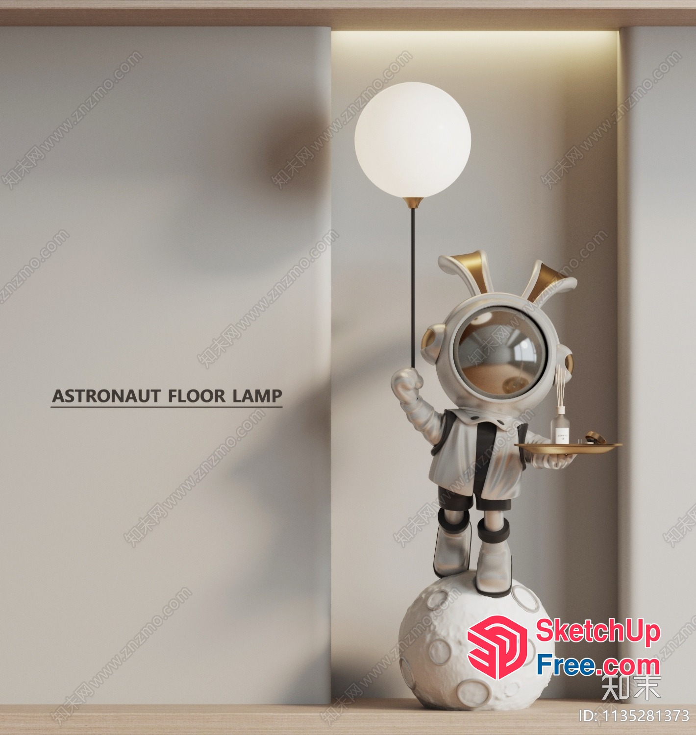 Astronaut Floor Lamp With Moon Base 3D SketchUp File