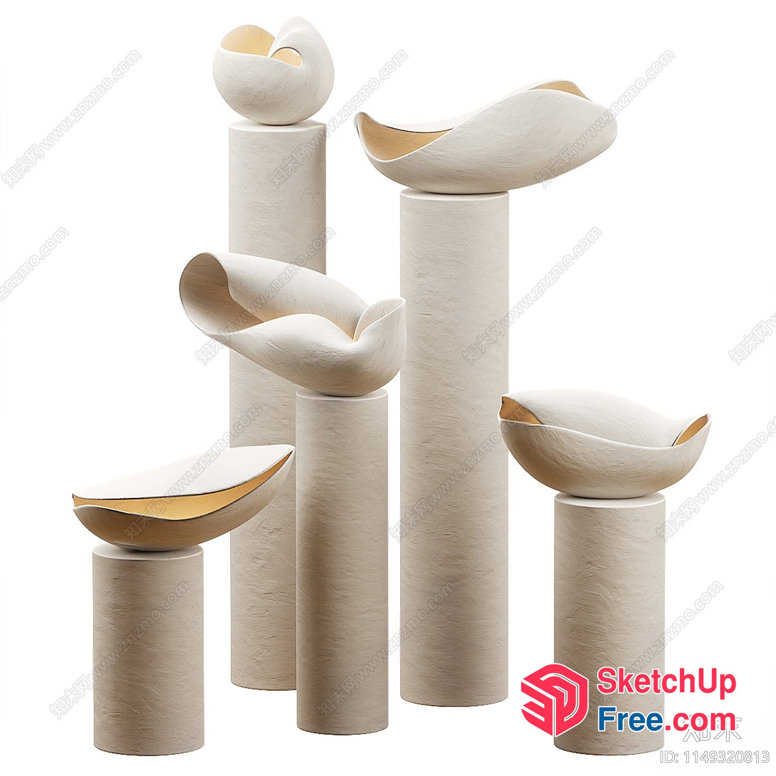 Elegant White Pillars And Decorative Bowls 3D SketchUp File