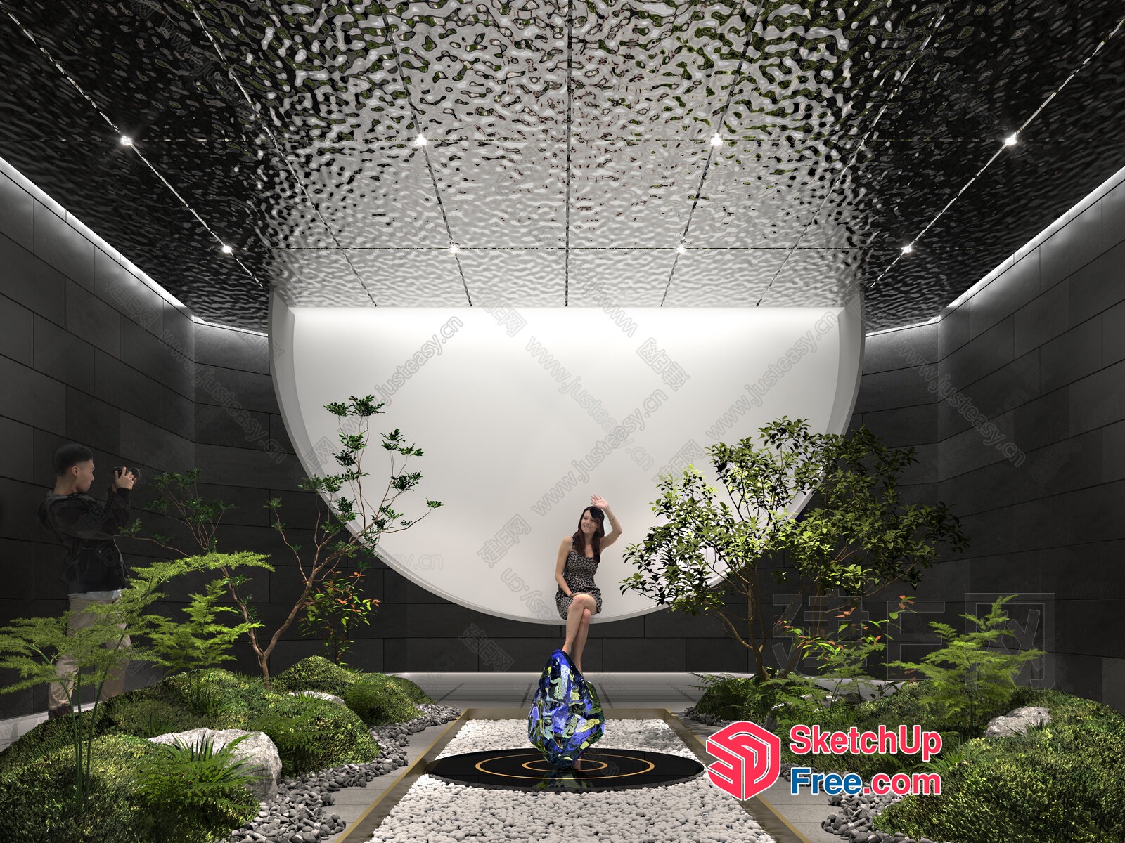Elegant Modern Japanese-Inspired Interior With Zen Garden 3D SketchUp File