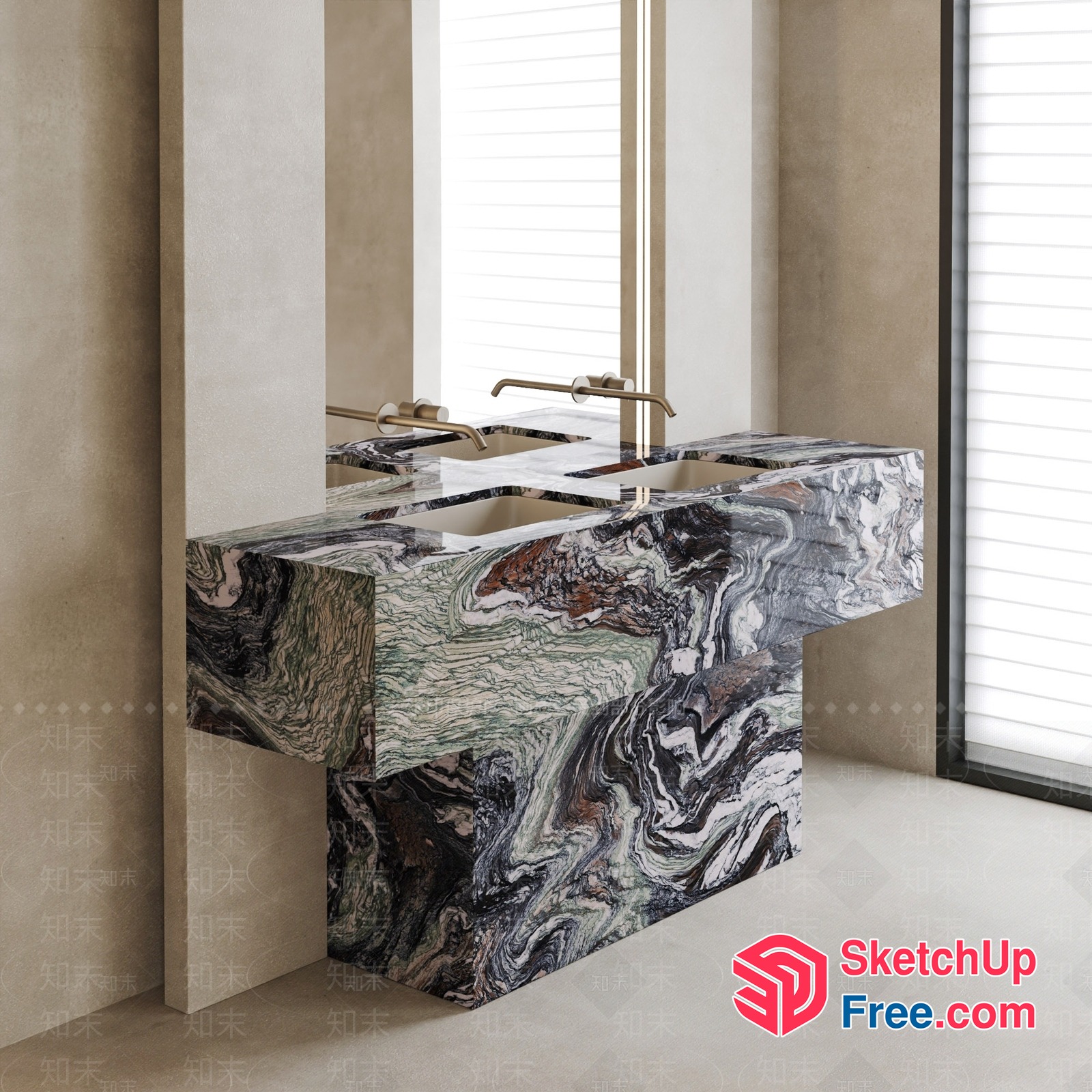 Marble Bathroom Vanity With Brass Faucets 3D SketchUp File