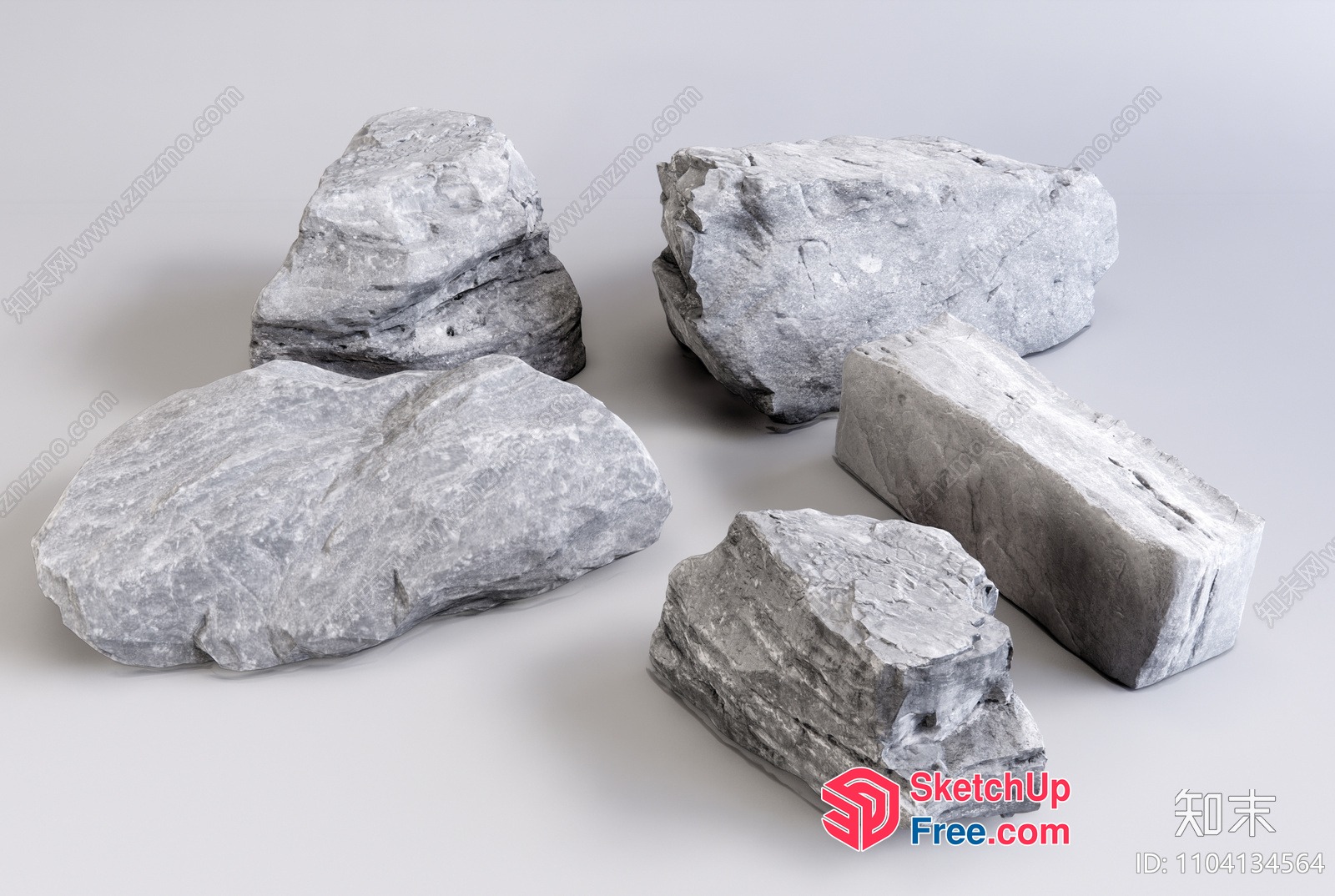 Gray Rocks On White Background 3D SketchUp File
