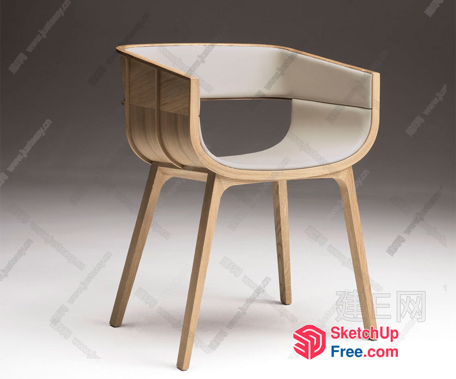 Curved Wooden Chair With White Cushion 3D SketchUp File