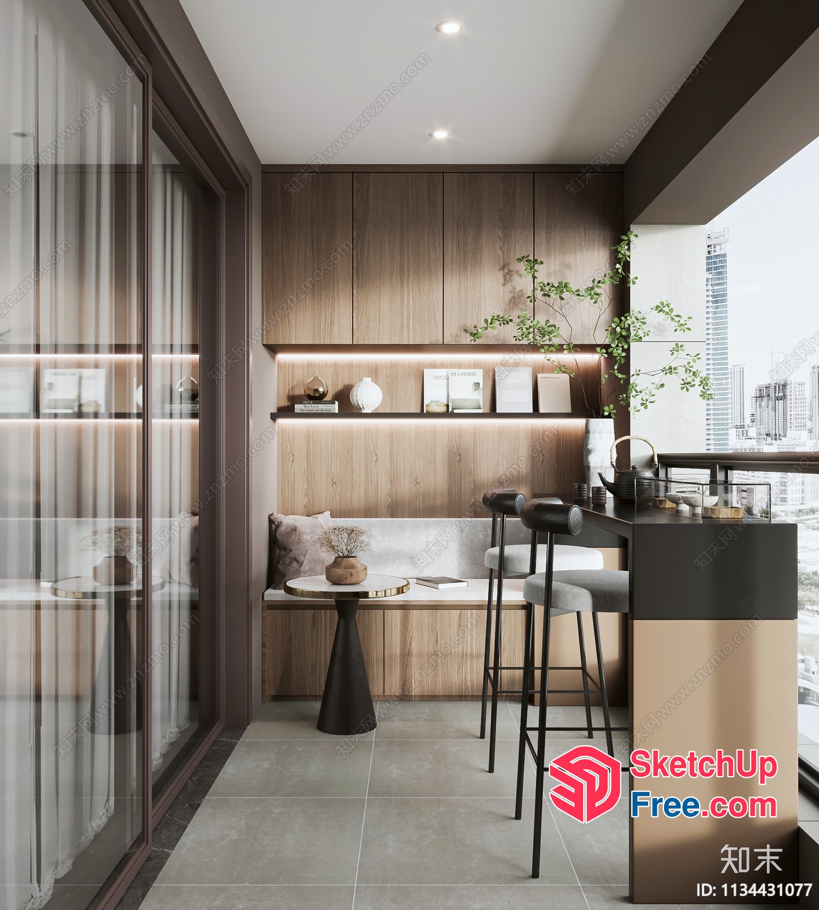 Modern Minimalist Interior With City View 3D SketchUp File