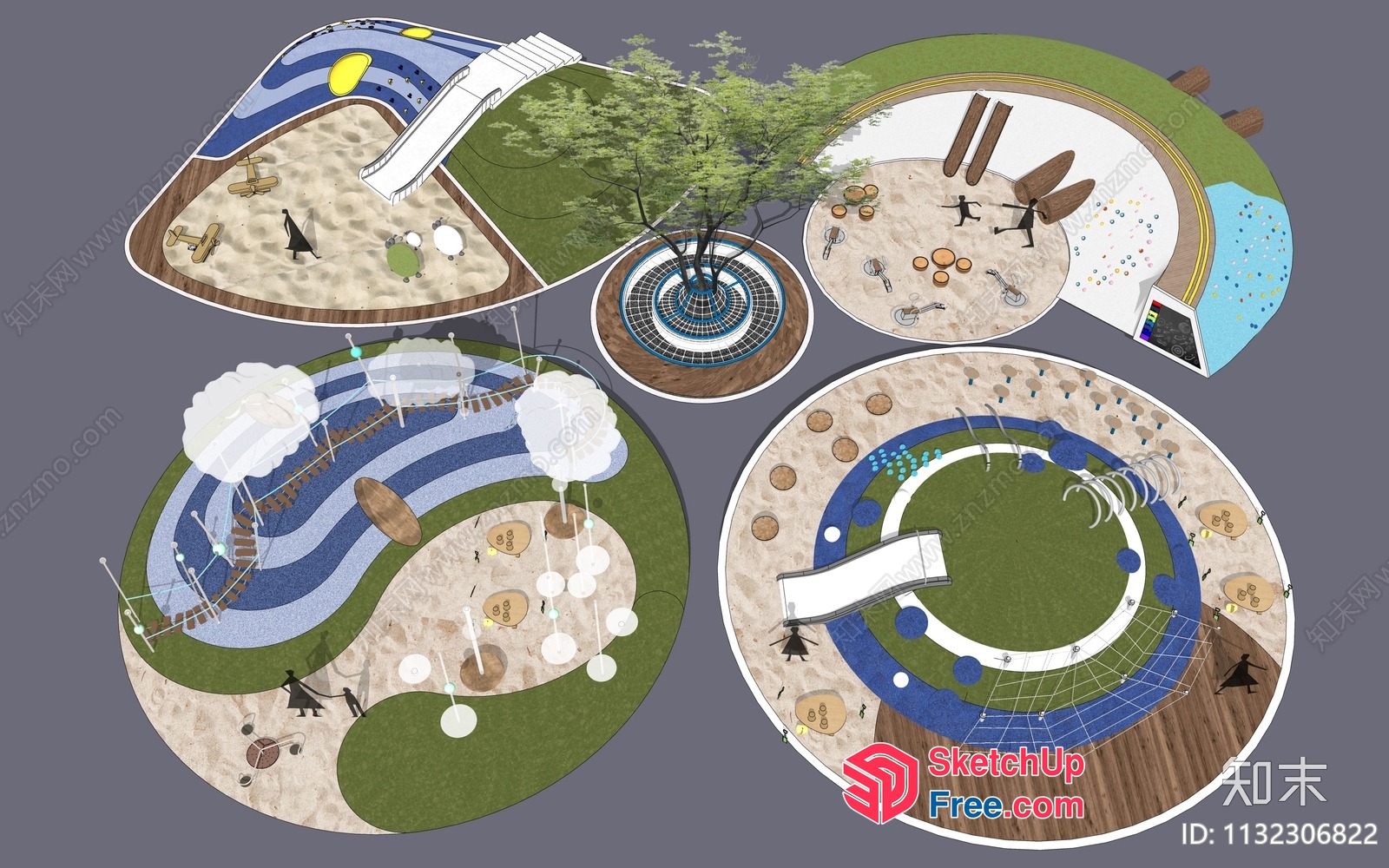 Modern Outdoor Playground Design With Water Features And Climbing Walls 3D SketchUp File