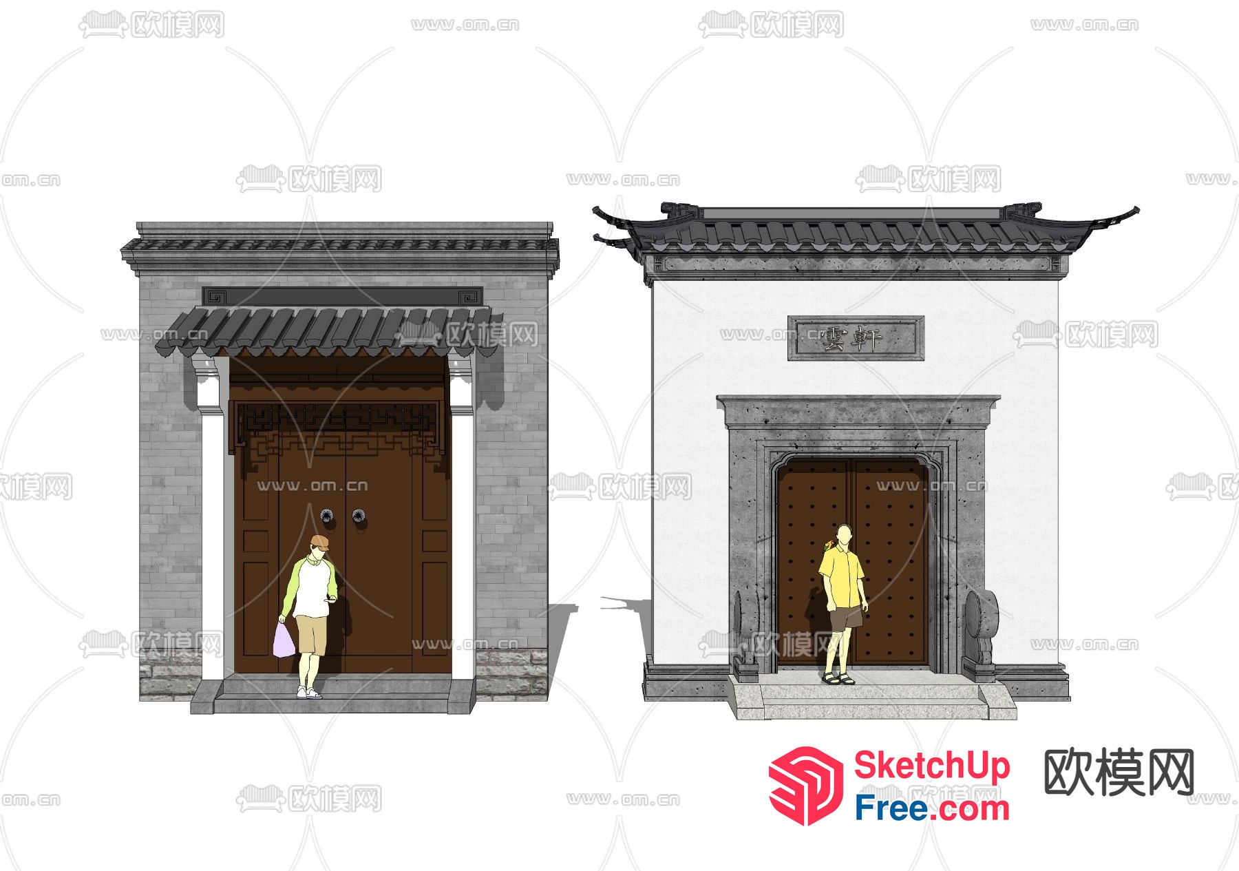 Asian Style Building Entrance Doors 3D SketchUp File