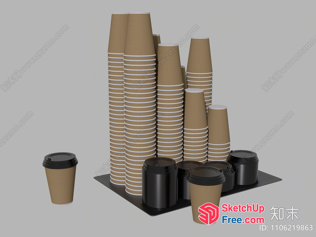 Stack Of Paper Cups And Black Containers 3D SketchUp File