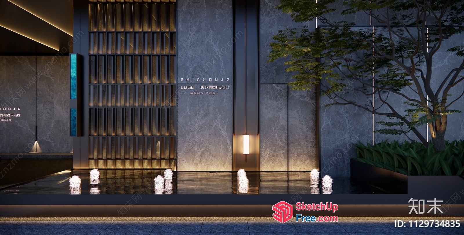 Modern Asian Inspired Entryway With Water Feature 3D SketchUp File