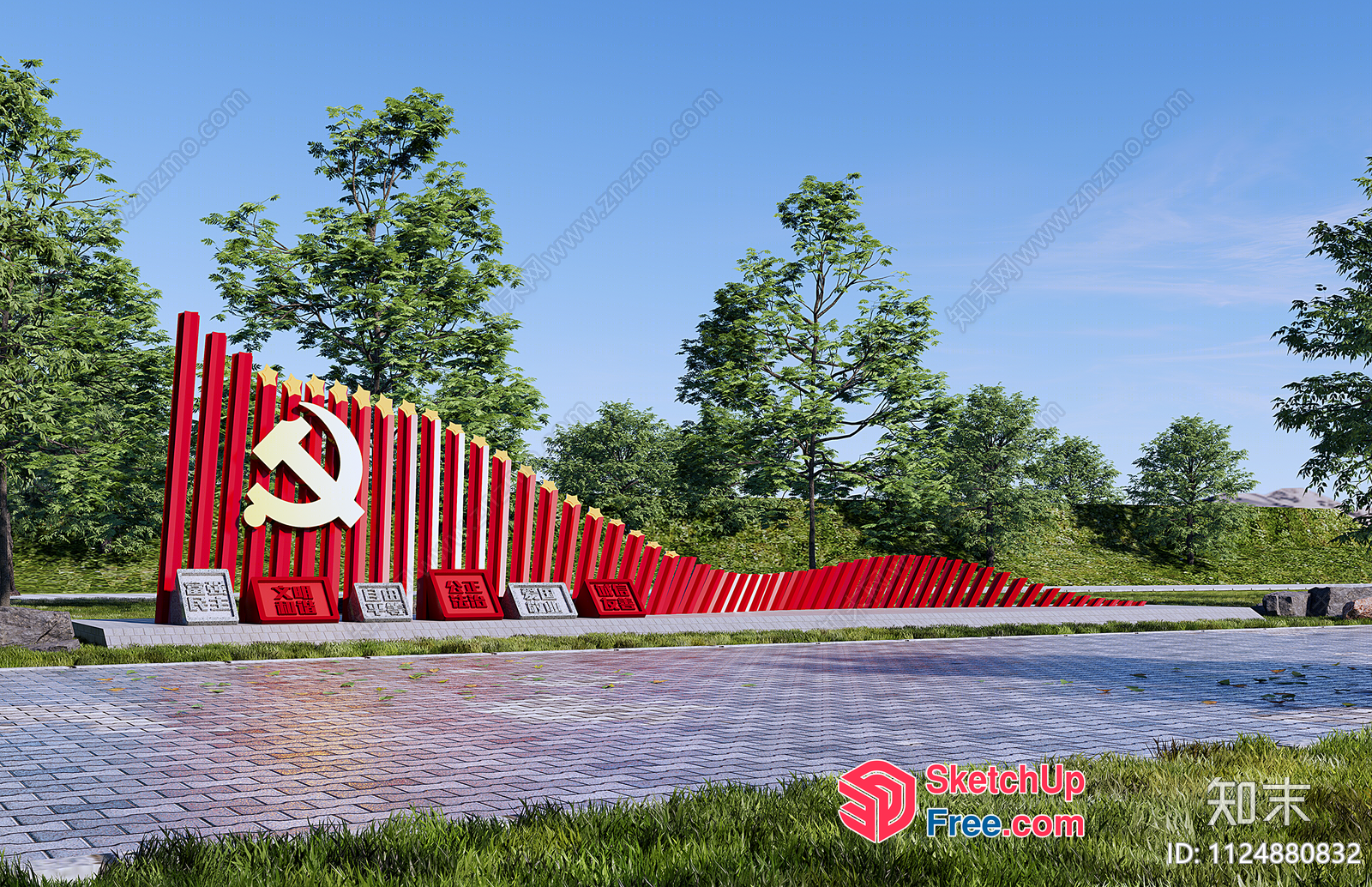 Red Pillars And White Hammer Emblem 3D SketchUp File