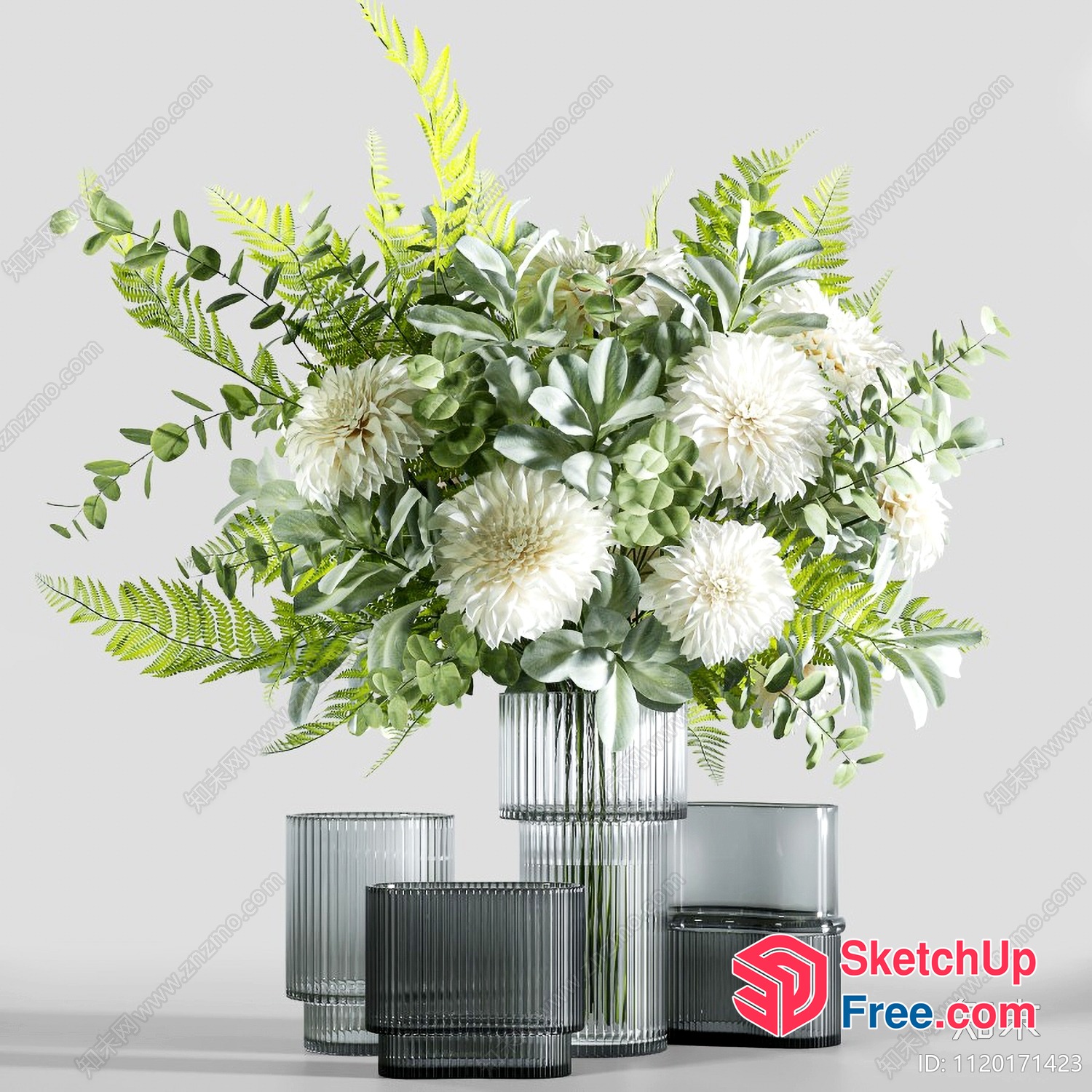Elegant White Flower Arrangement With Greenery 3D SketchUp File