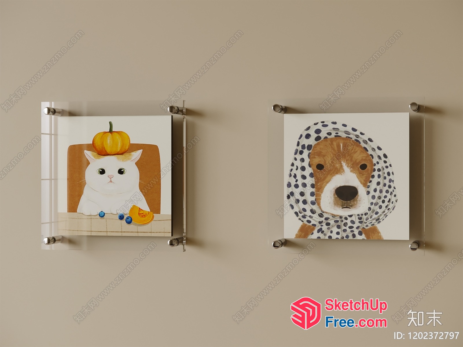 Two Adorable Animal Portraits On The Wall 3D SketchUp File