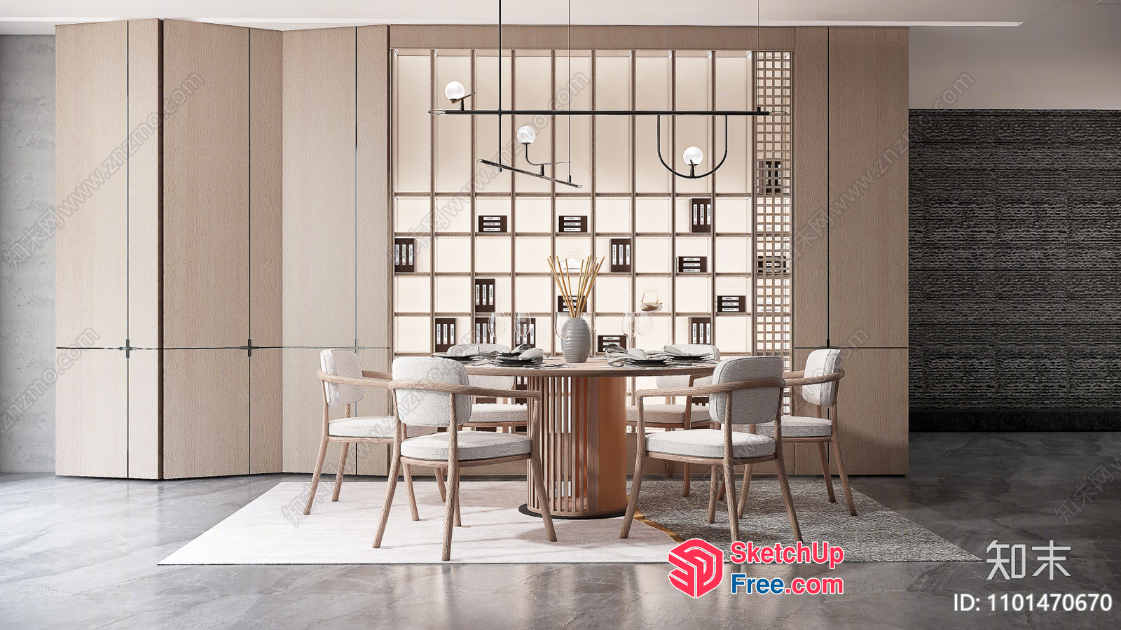 Modern Dining Room With Light Wood Furniture And White Accents 3D SketchUp File