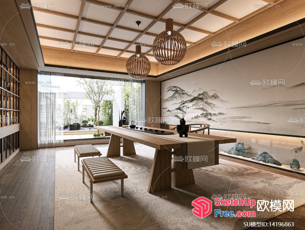 Japanese-Inspired Minimalist Living Room With Natural Light 3D SketchUp File