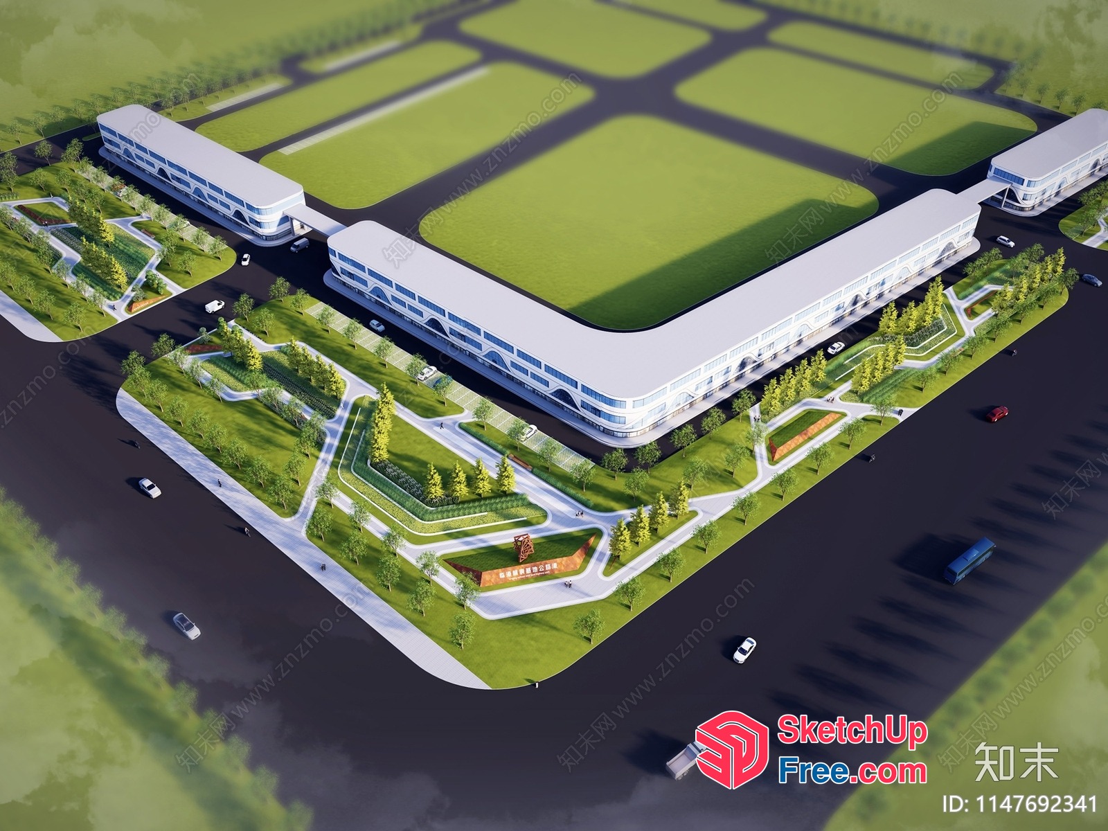 Modern Industrial Park With Green Spaces 3D SketchUp File