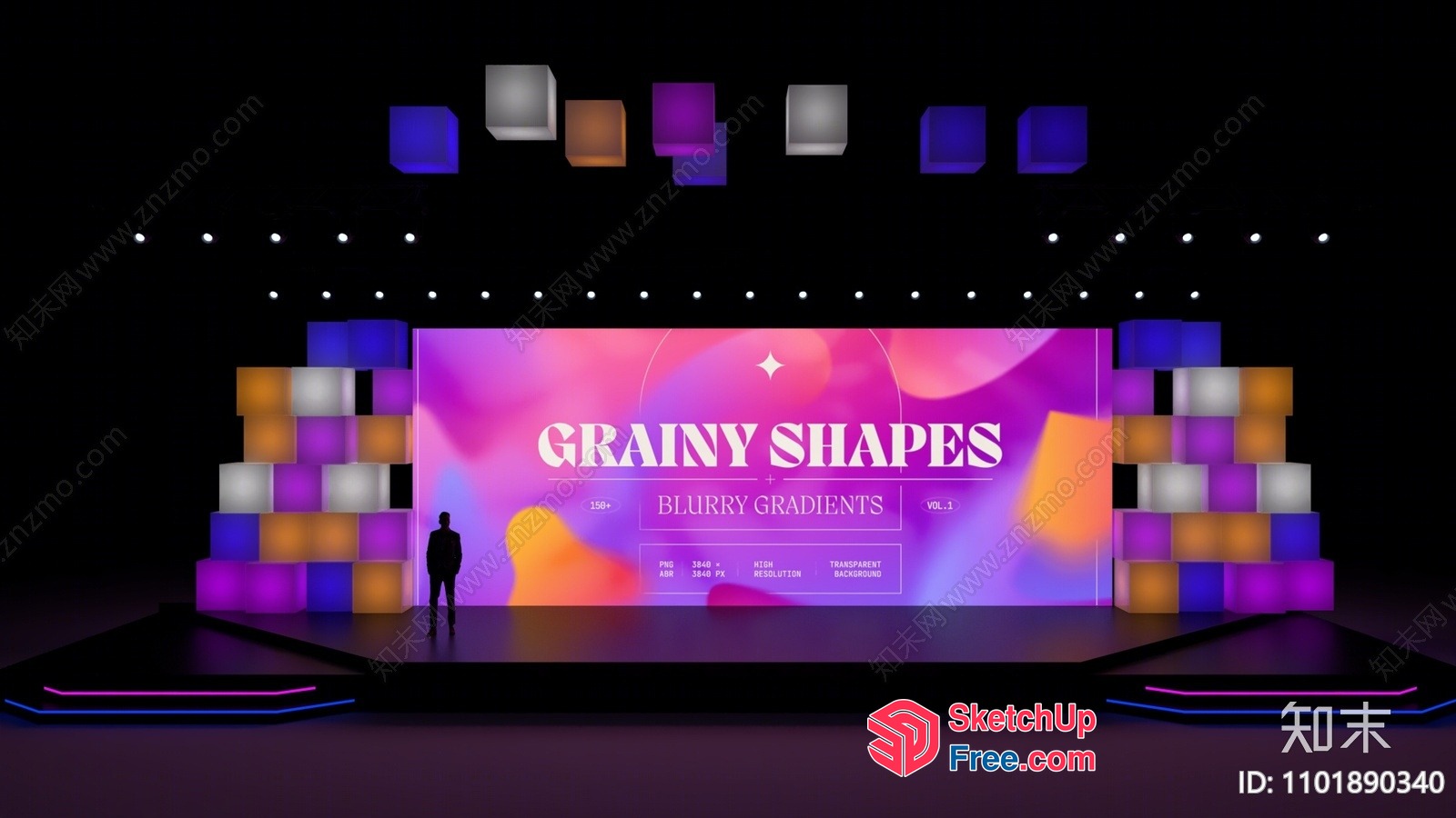 Stage Design With Colorful Background And Pillars 3D SketchUp File