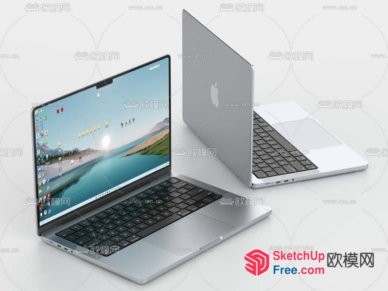 Silver Laptops On White Surface 3D SketchUp File