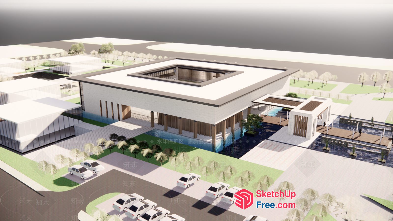 Modern Commercial Building With Parking Lot 3D SketchUp File