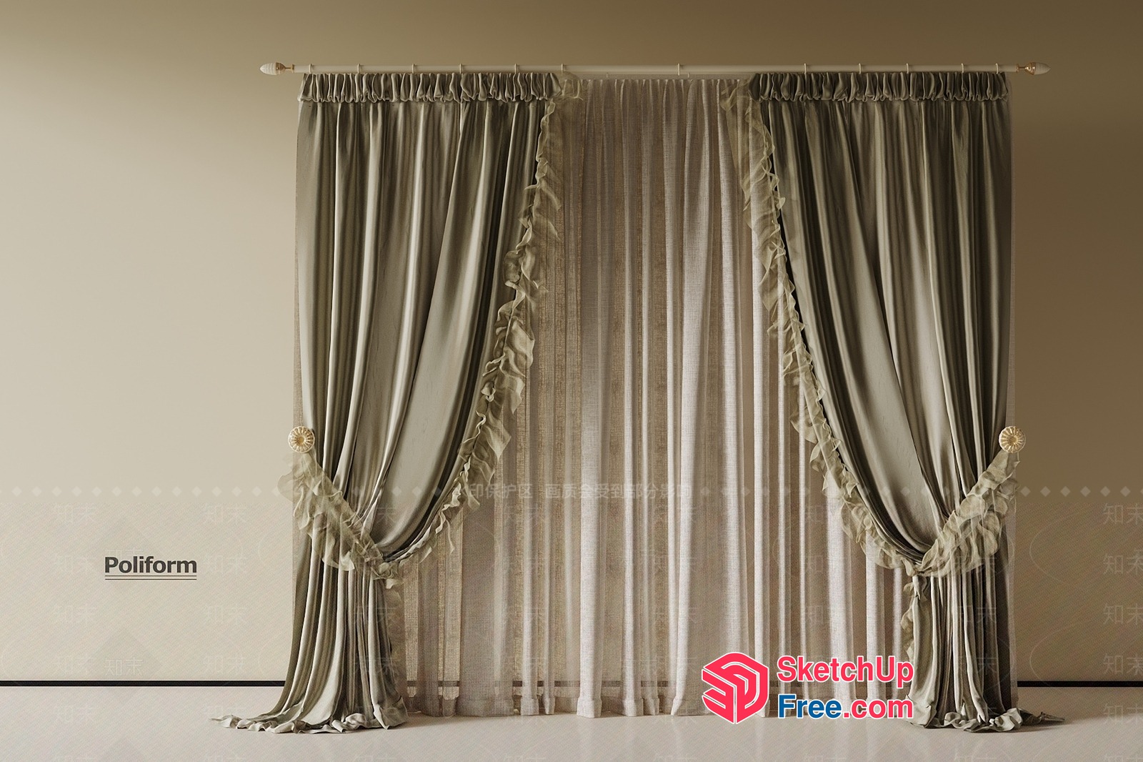 Elegant Curtain Arrangement With Ruffles 3D SketchUp File