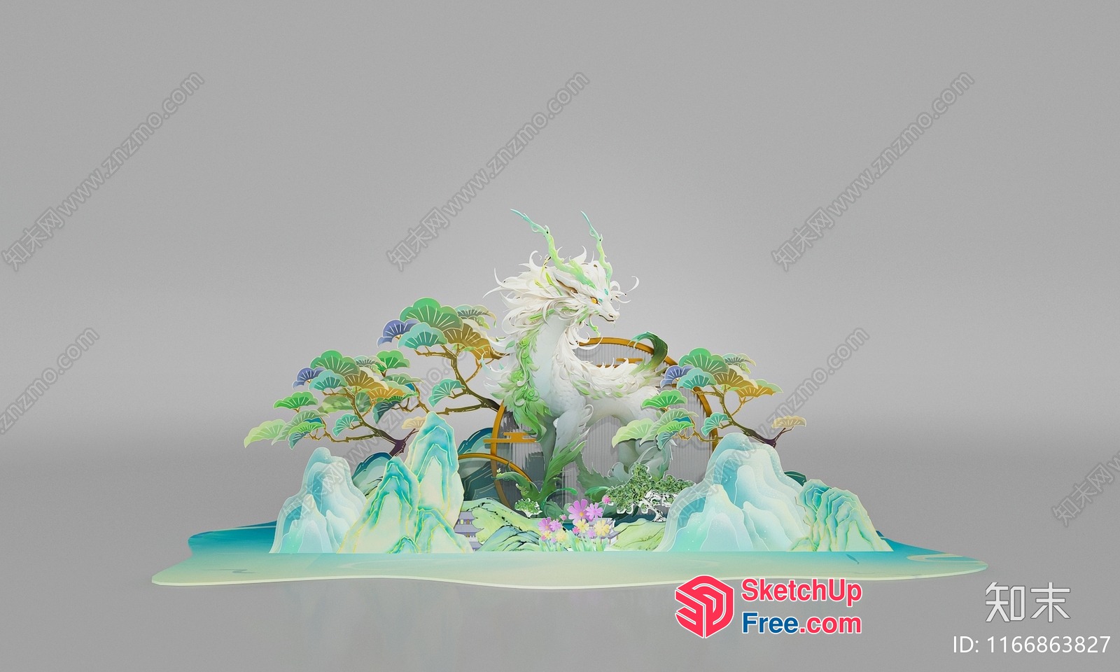 Serene White Dragon Landscape 3D SketchUp File