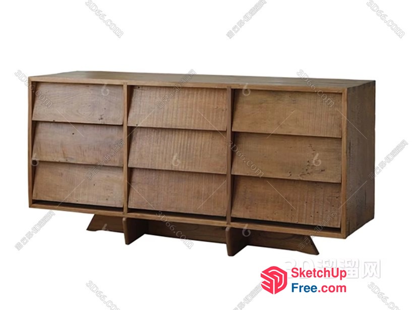Simple Wood Dresser With Slanted Drawers 3D SketchUp File