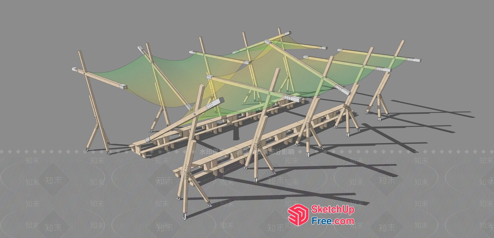Modern Green Fabric And Wooden Structure 3D SketchUp File