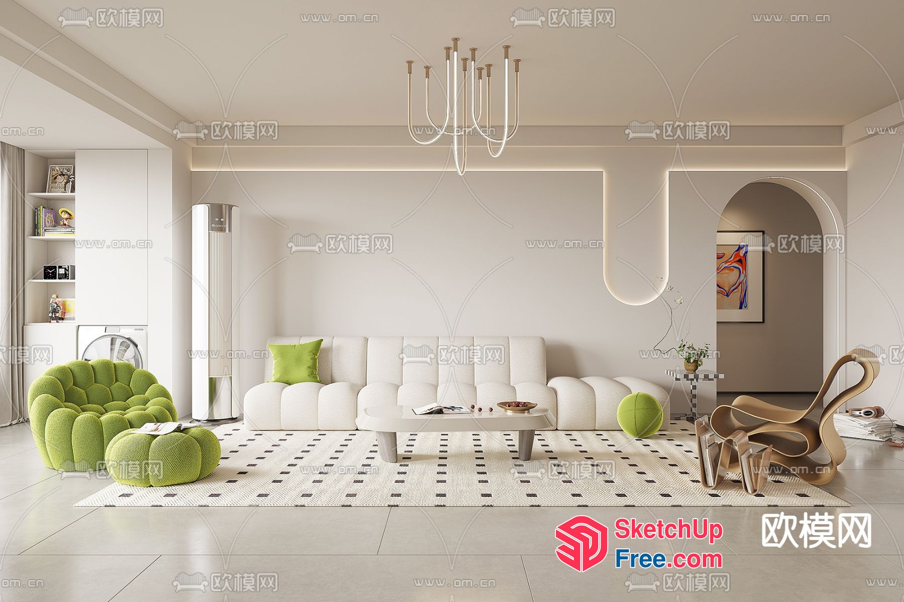 Modern Minimalist Interior With White Walls And Green Accents 3D SketchUp File