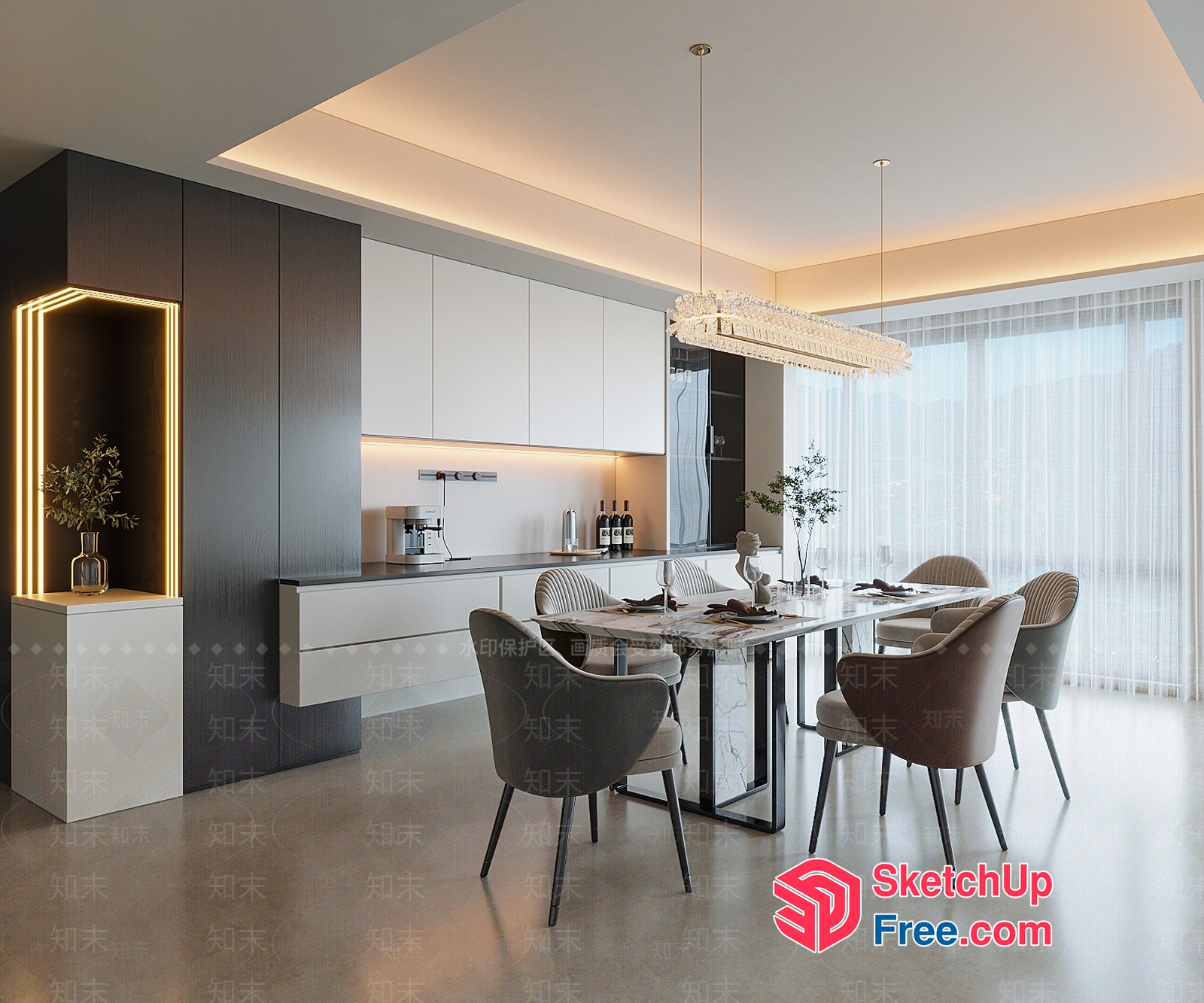 Modern Minimalist Dining Room With Sleek Furniture And Natural Light 3D SketchUp File