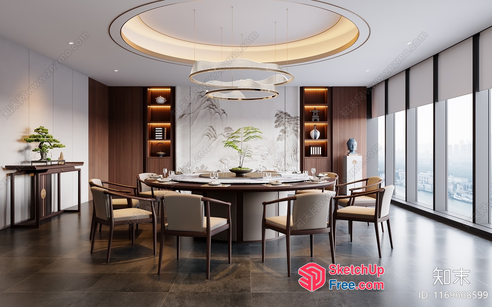 Elegant Dining Room With Modern Ceiling Lighting 3D SketchUp File