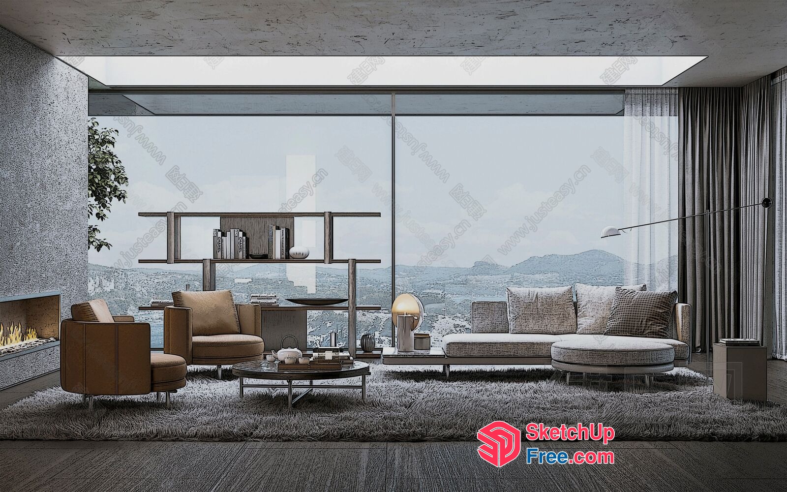 Modern Minimalist Living Room With Natural Light 3D SketchUp File