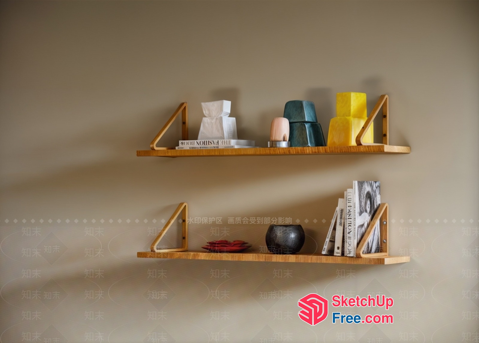 Wooden Shelves With Decorative Items 3D SketchUp File