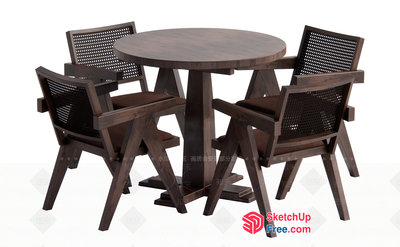Simple Dark Wood Round Table And Four Matching Chairs 3D SketchUp File