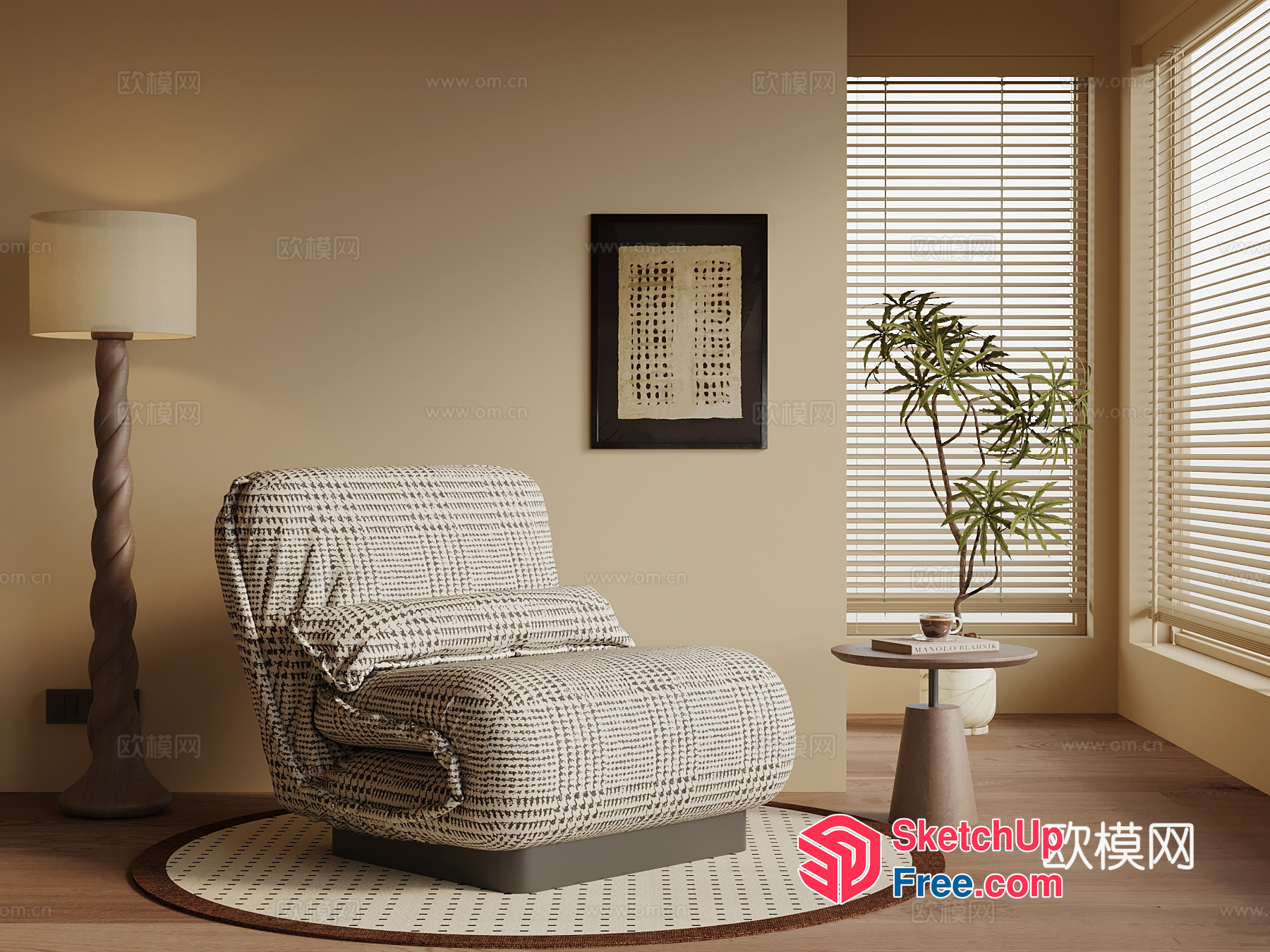 Cozy Minimalist Living Room With Plush Chair And Natural Lighting 3D SketchUp File