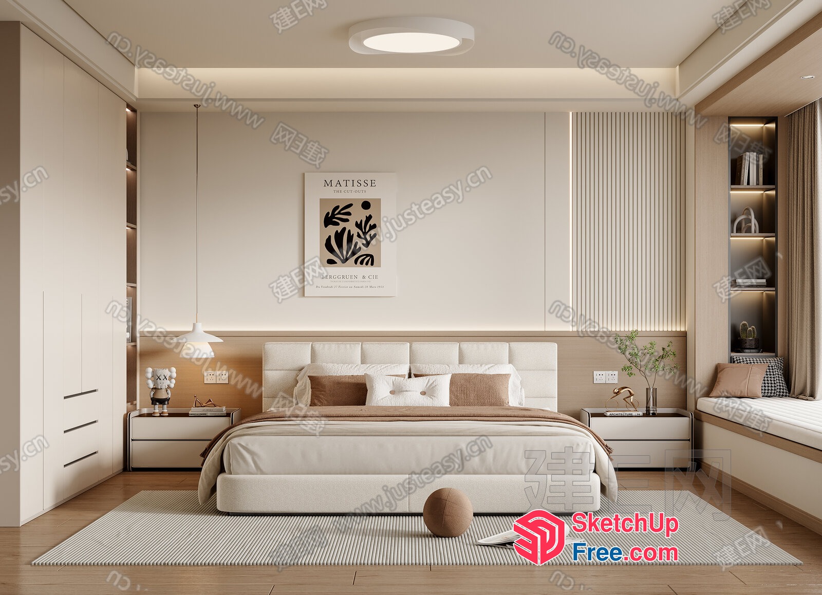 Minimalist Bedroom With Creamy Style Furniture 3D SketchUp File