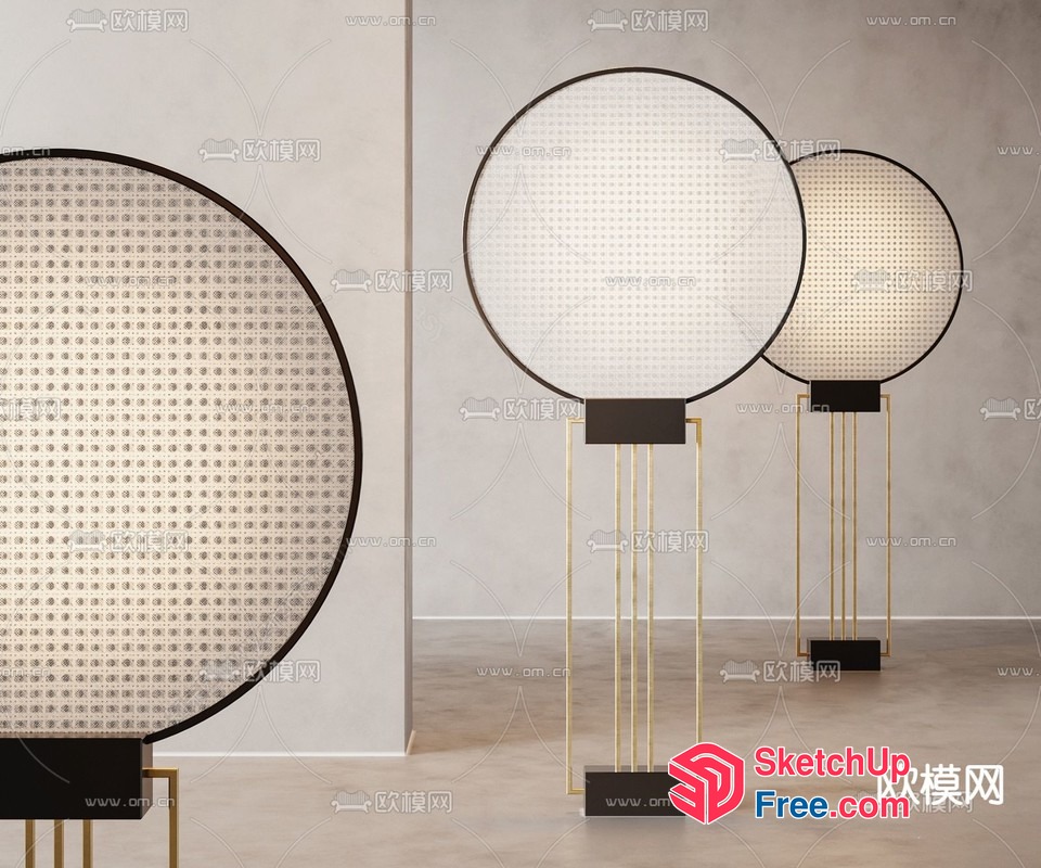 Round-Shaped Decorative Panels On Gold Metal Legs 3D SketchUp File