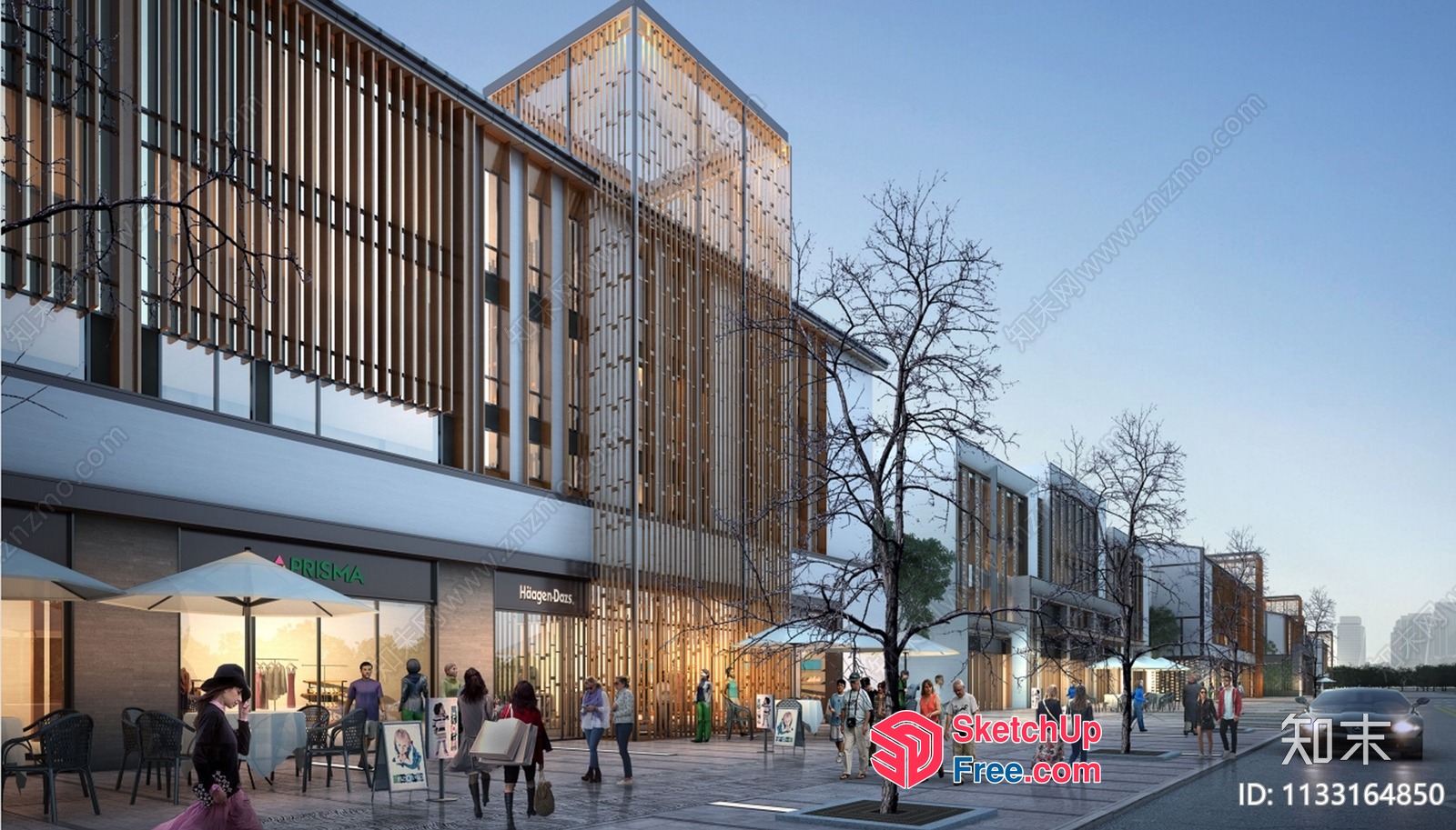 Commercial Street Cladding With Glass Curtain Wall And Pillars 3D SketchUp File