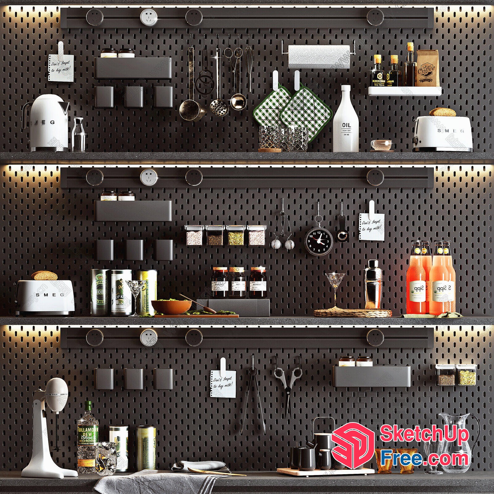 Modern Industrial Kitchen Shelving And Accessories 3D SketchUp File