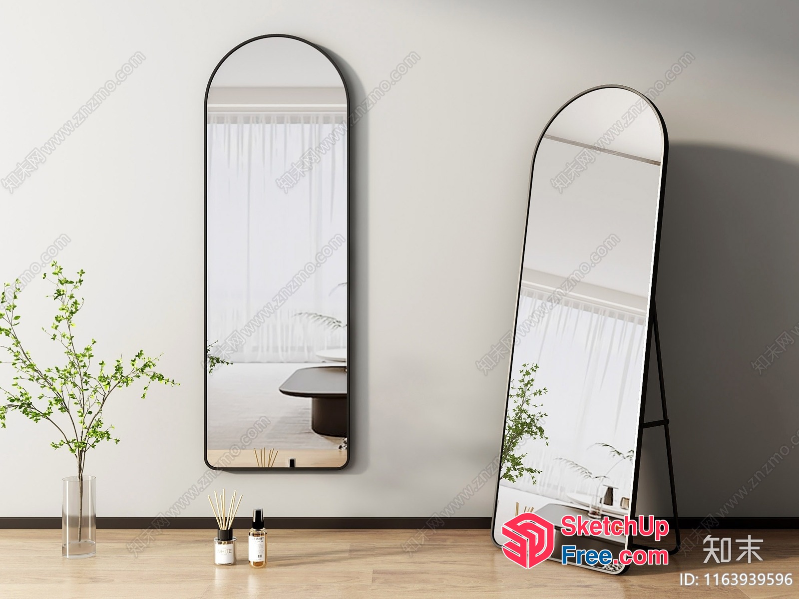 Modern Minimalist Interior With Elegant Mirrors And Plants 3D SketchUp File