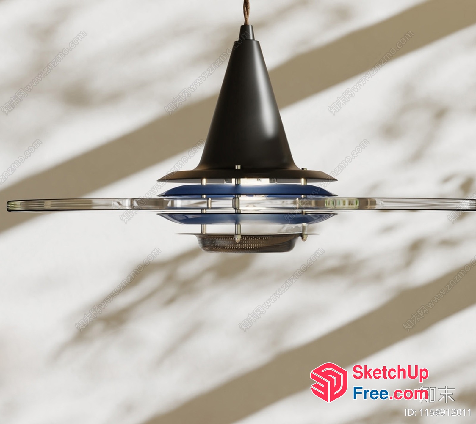 Hanging Light Fixture With Conical Shade And Flat Glass Tray 3D SketchUp File