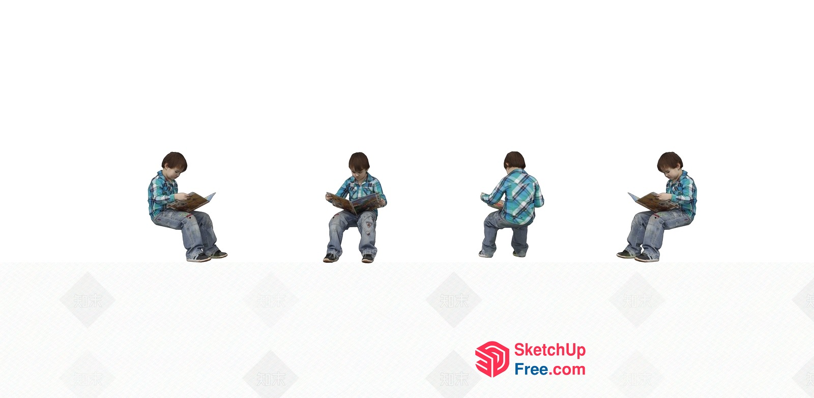 Three Boys Reading Books In Different Positions 3D SketchUp File