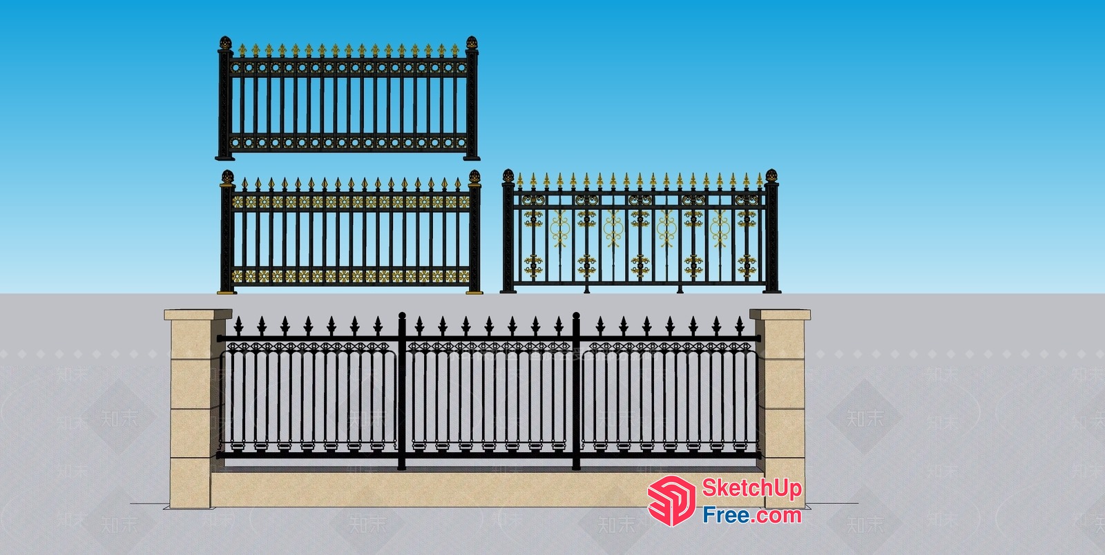 Ornate Black And Gold Iron Fencing 3D SketchUp File