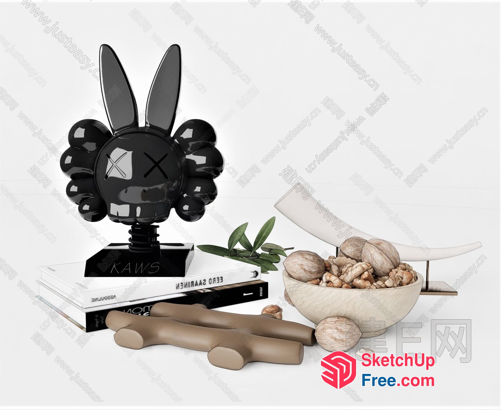 Modern Minimalist Interior Decor With Bunny Head And Book Collection 3D SketchUp File