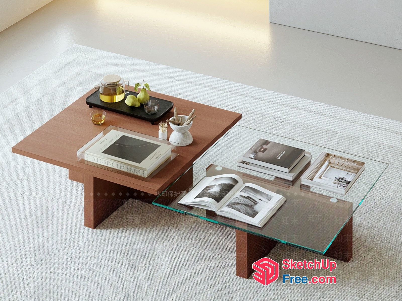 Glass Coffee Table With Wooden Legs 3D SketchUp File