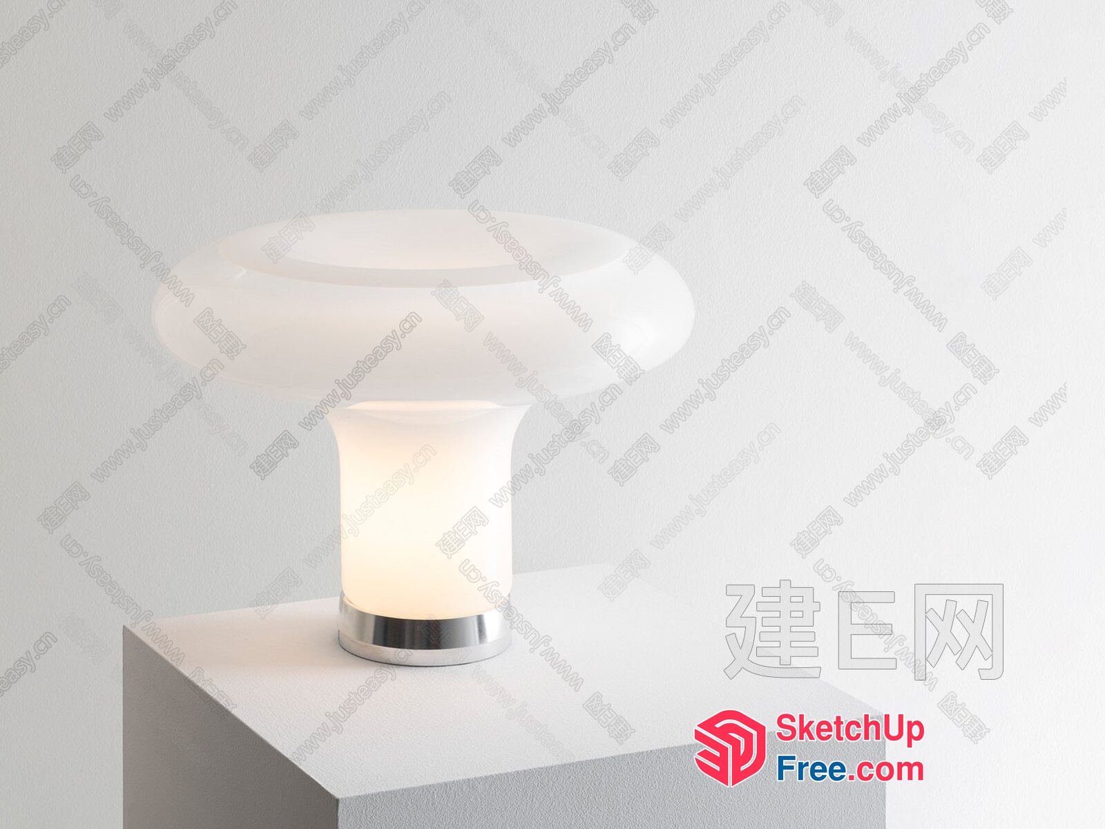 Glass Table Lamp With Silver Base And White Shade 3D SketchUp File