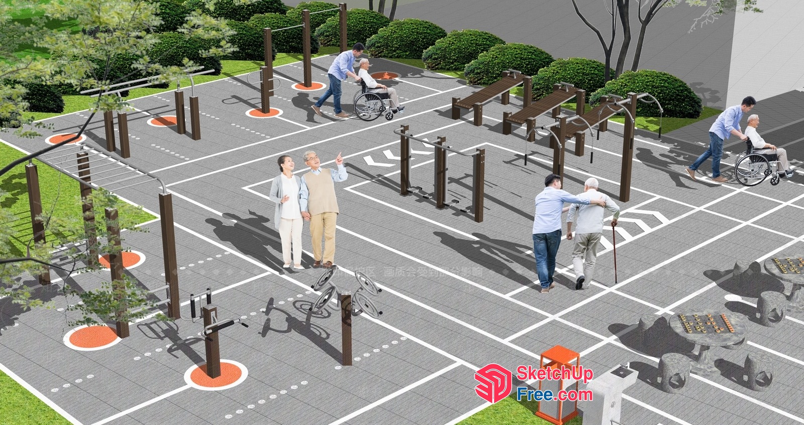 Senior-Friendly Outdoor Fitness Space 3D SketchUp File