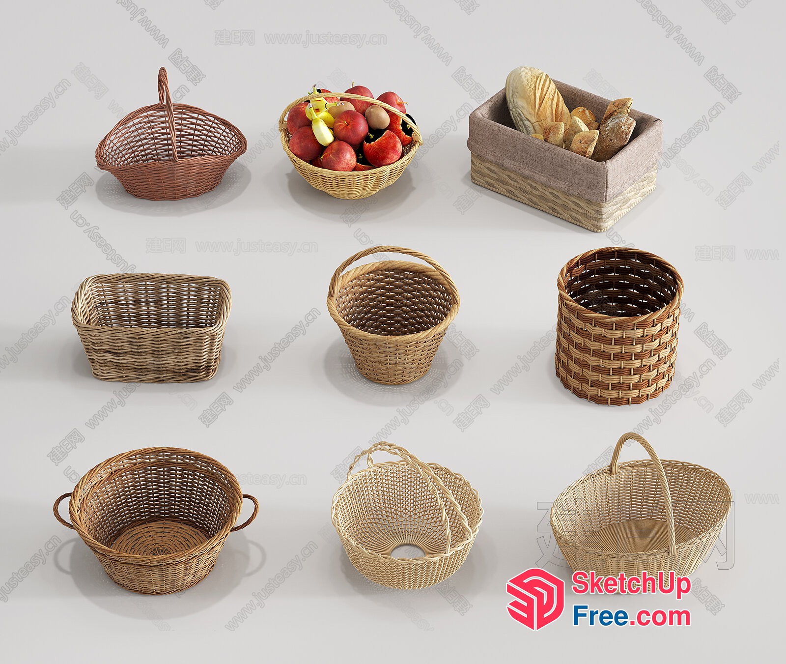 Collection Of Wicker Baskets And Storage Containers 3D SketchUp File