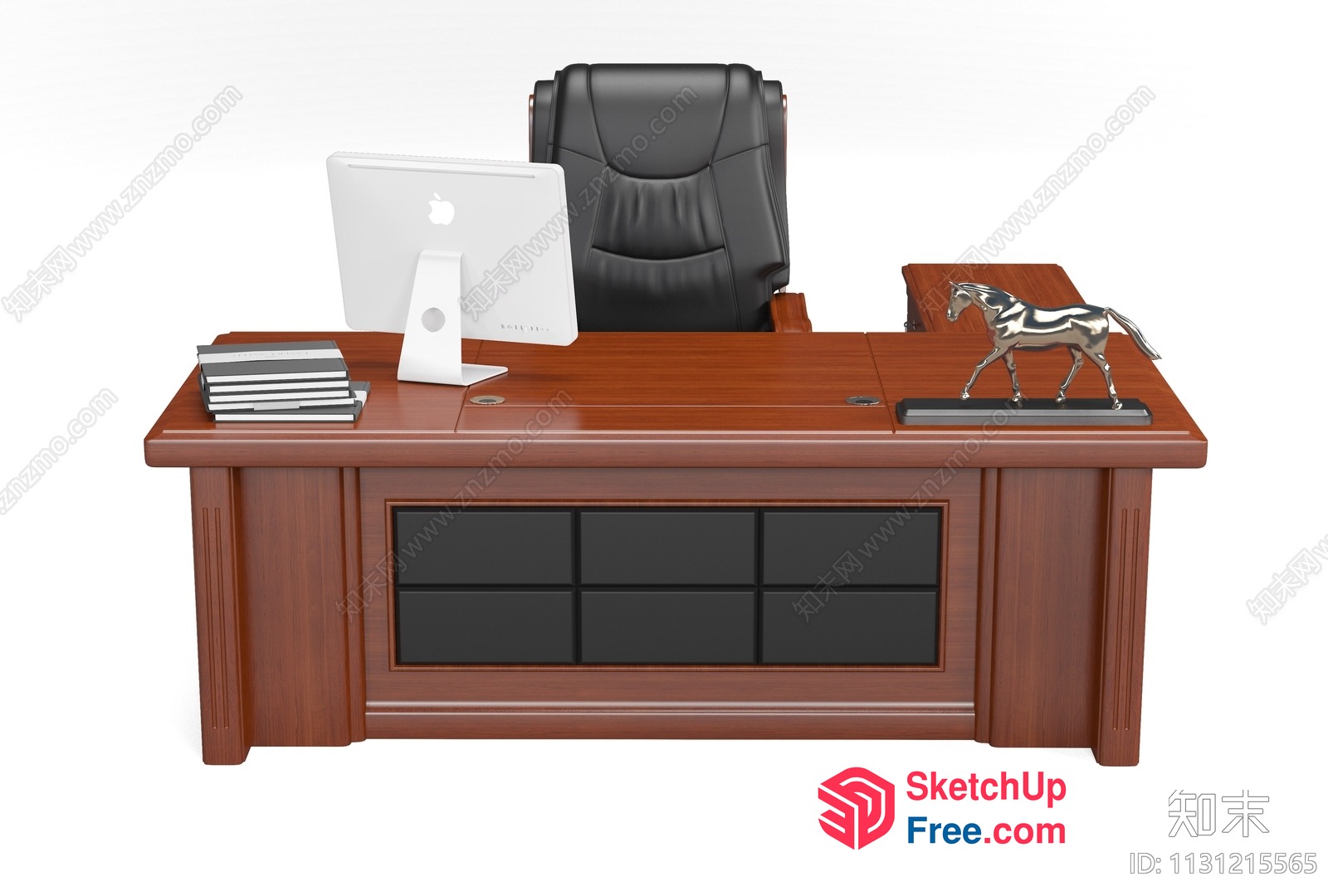 Office Desk With Computer Monitor And Leather Chair 3D SketchUp File