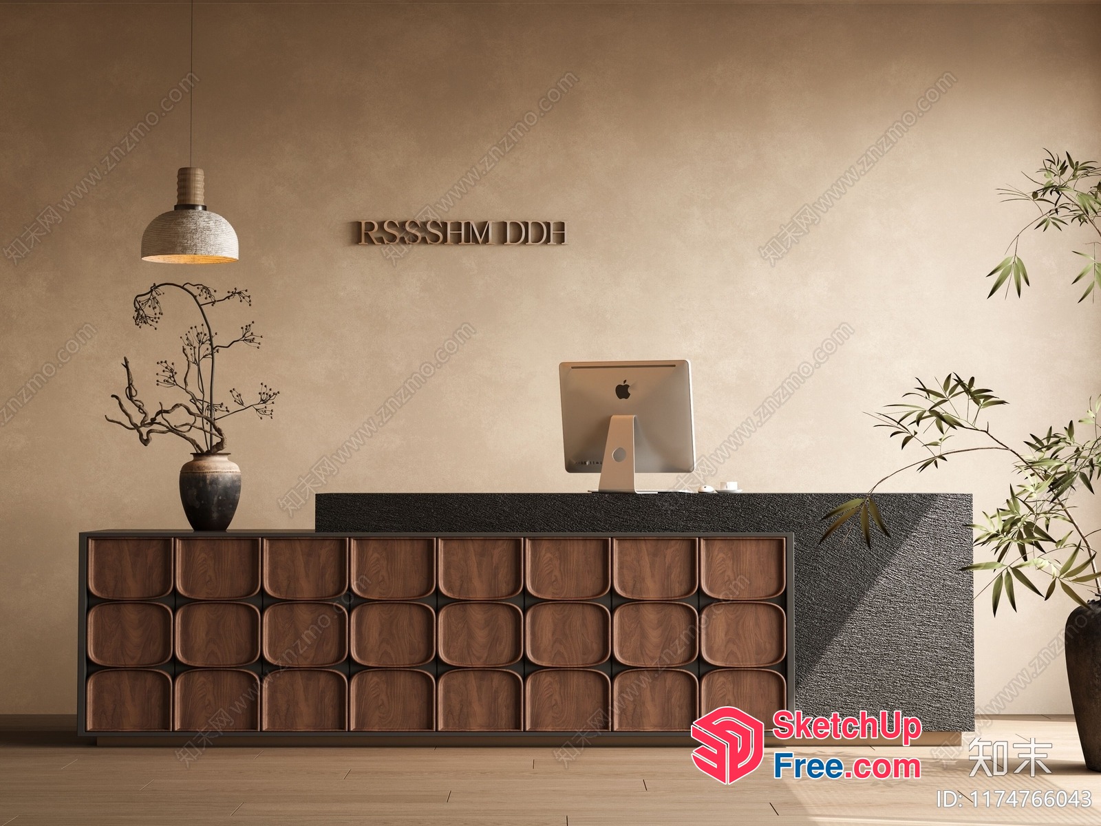 Modern Office Reception Desk With Wooden Storage 3D SketchUp File