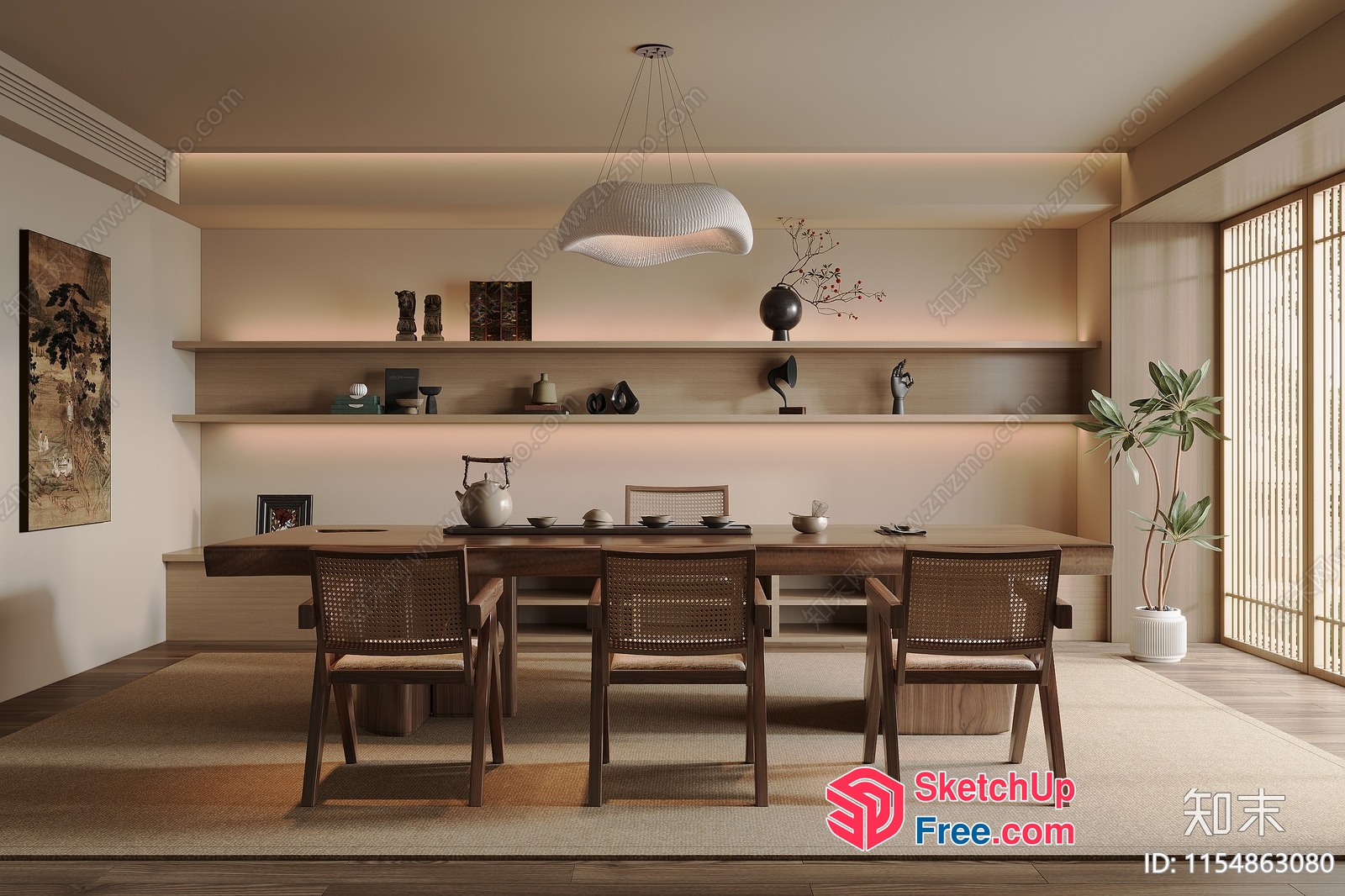 Elegant Japanese Style Dining Room With Minimalist Decor 3D SketchUp File