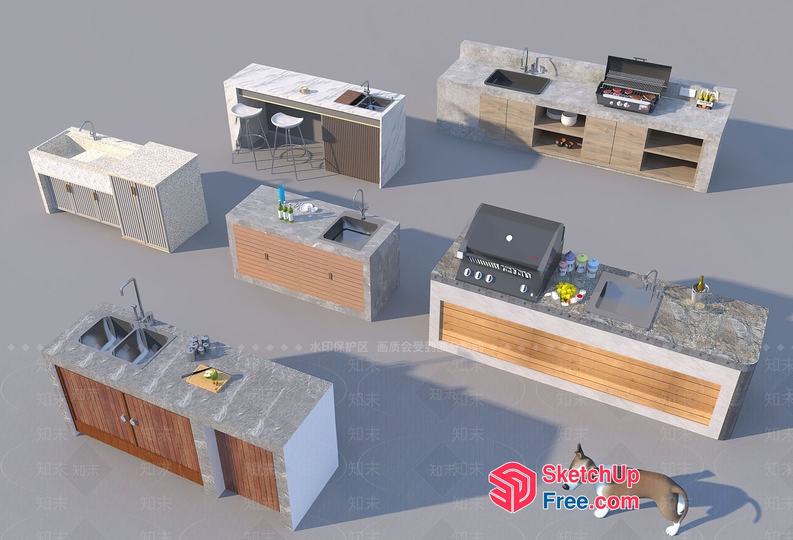 Outdoor Kitchen Island Furniture Collection 3D SketchUp File