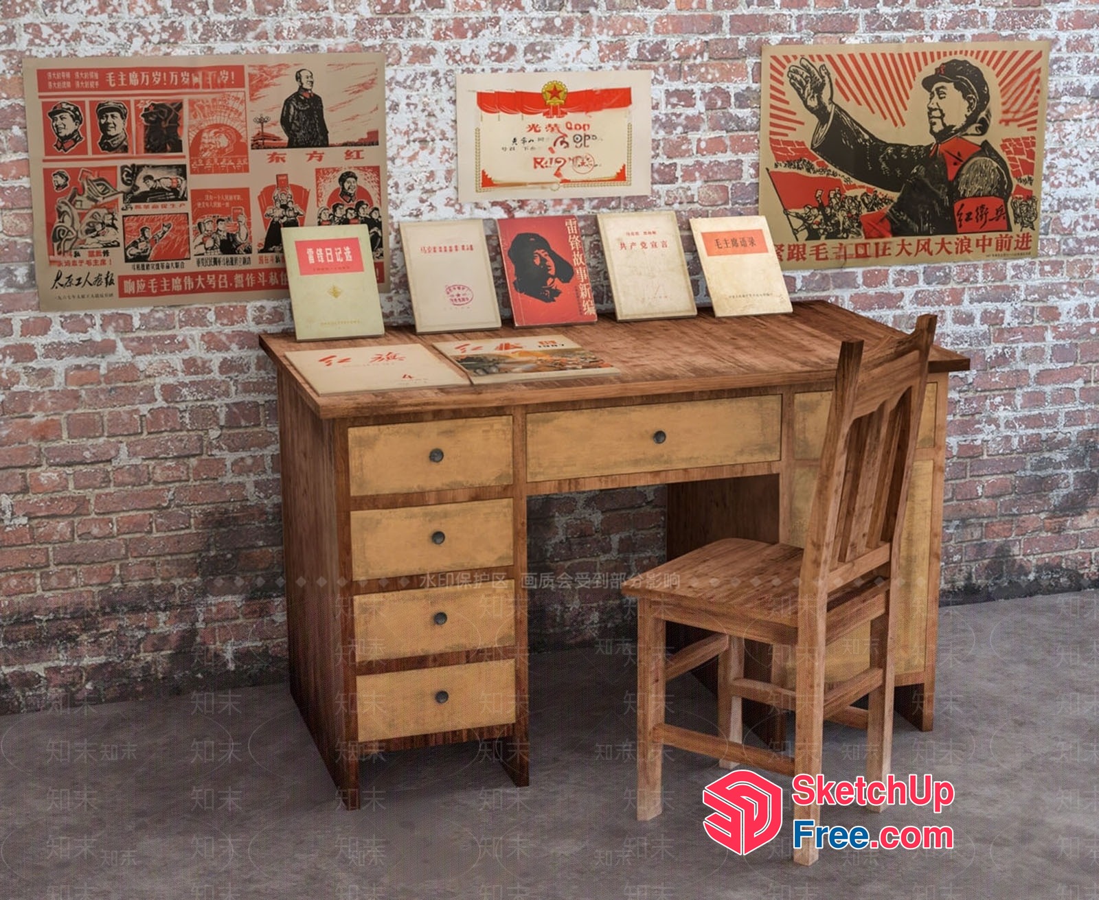 Maoist Propaganda Posters And Desk 3D SketchUp File